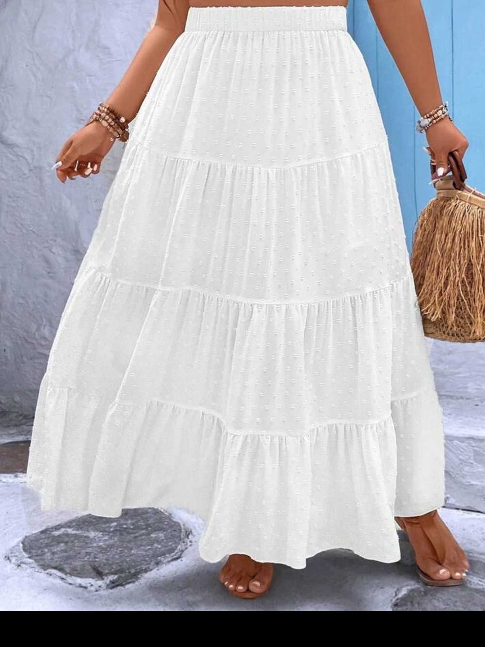 SHEIN White Tiered Maxi Skirt with Swiss Dot Texture
